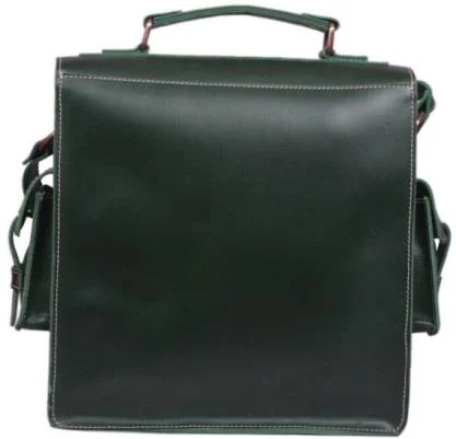 Dark Green leather messenger bag — style WC-0029