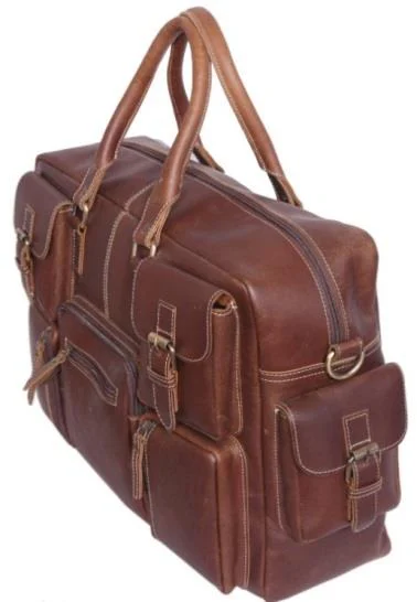 Brown leather travel brief — style WC-0030
