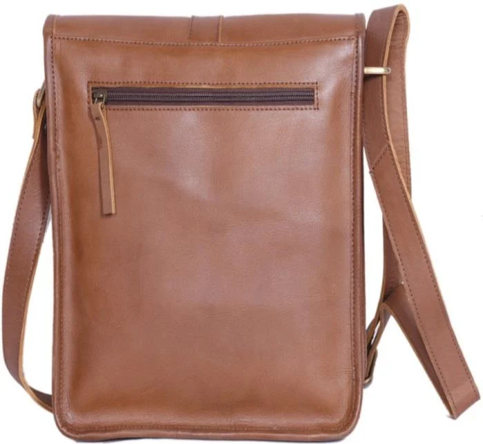 Brown leather laptop sleeve — style WC-0031