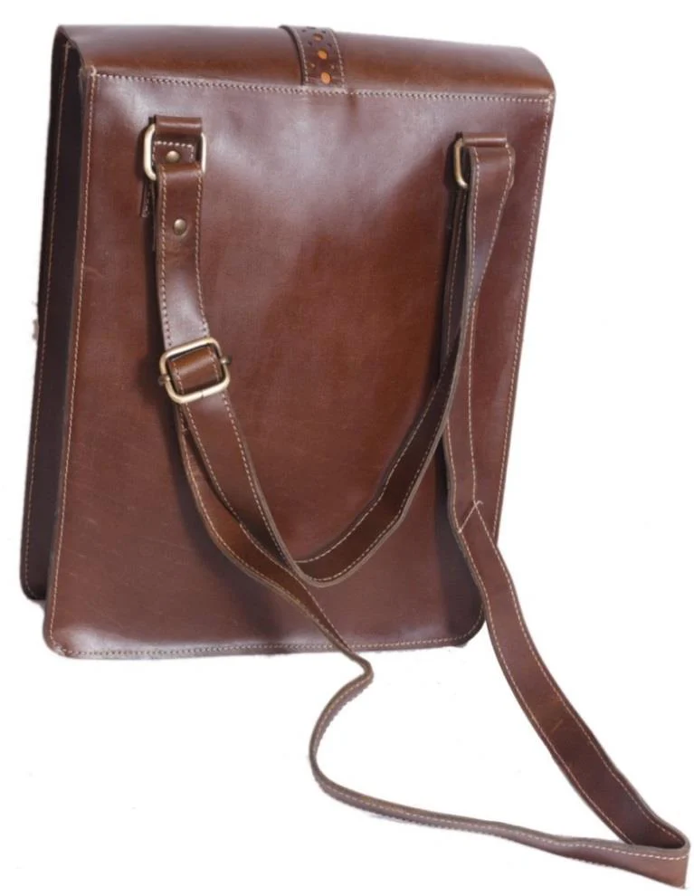 Dark Brown leather laptop sleeve — style WC-0033