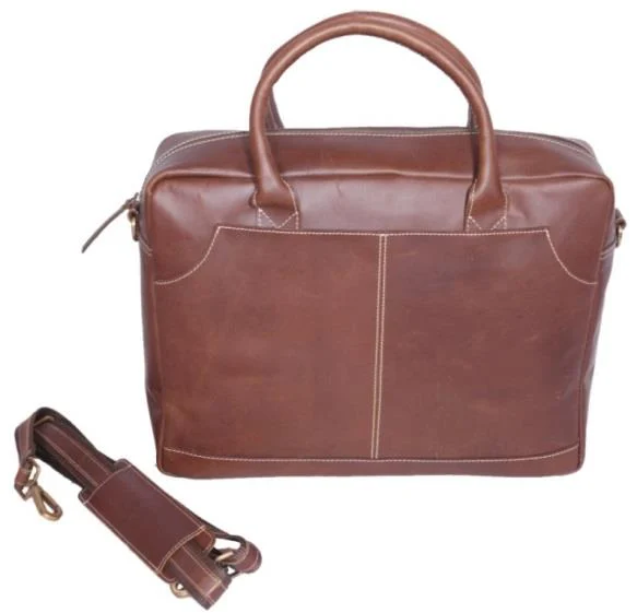 Dark Brown leather messenger bag — style WC-0034