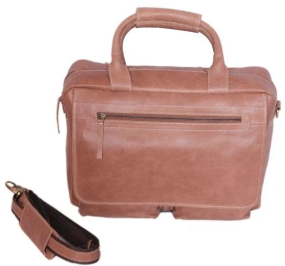 Brown leather messenger bag — style WC-0035