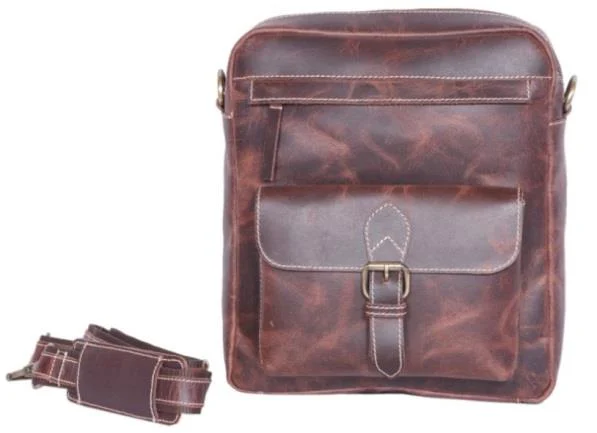 Brown leather laptop sleeve — style WC-0039
