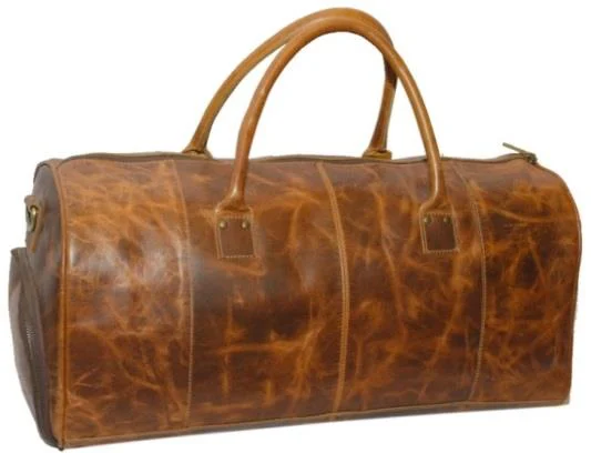 Tan leather weekender duffel — style WC-0044