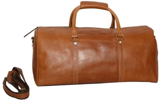 Tan leather weekender duffel — style WC-0048