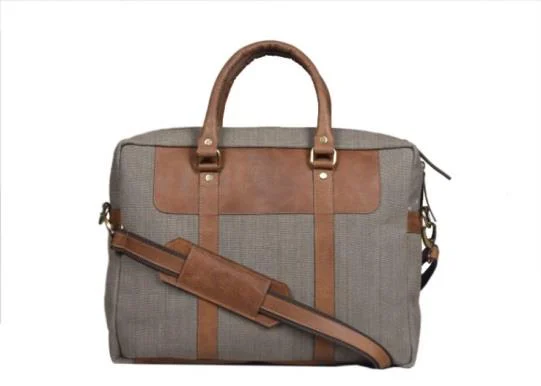 Grey leather laptop messenger — style WC-0065