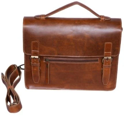 Brown leather laptop sleeve — style WC-0066