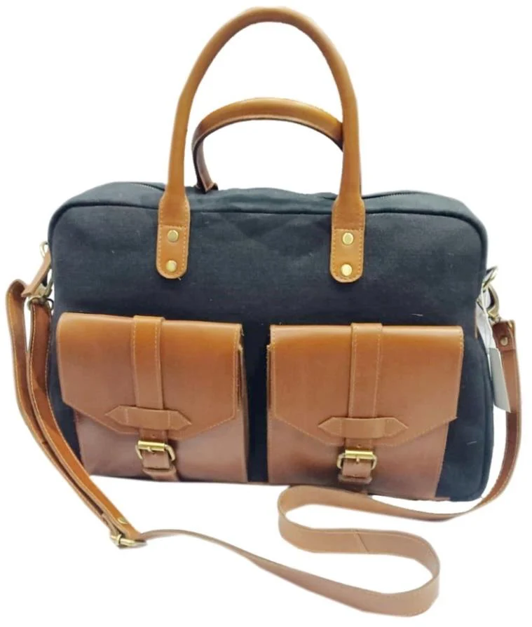 Black leather travel brief — style WC-0067