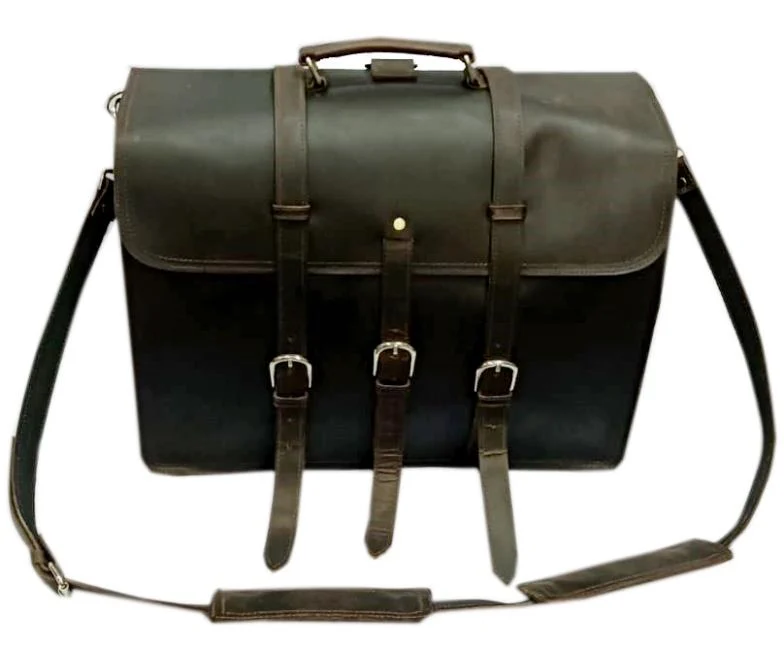 Dark Brown leather travel brief — style WC-0068