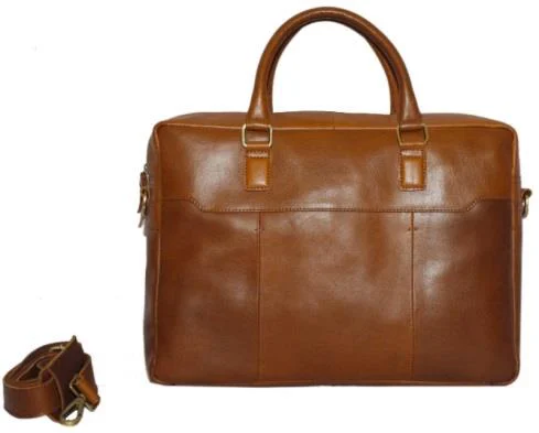 Tan leather laptop messenger — style WC-0087