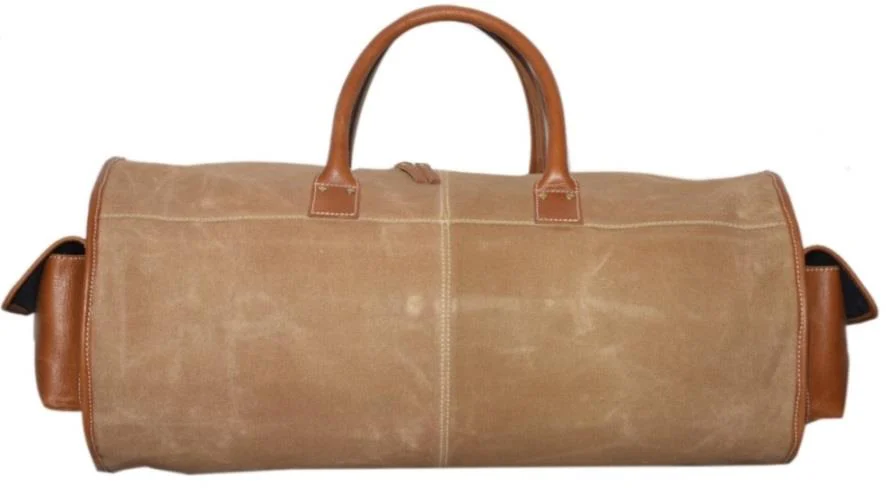 Baige/Tan leather weekender duffel — style WC-0096
